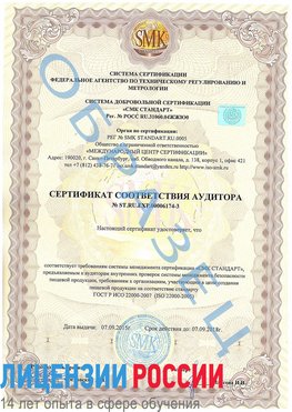 Образец сертификата соответствия аудитора №ST.RU.EXP.00006174-3 Шилка Сертификат ISO 22000